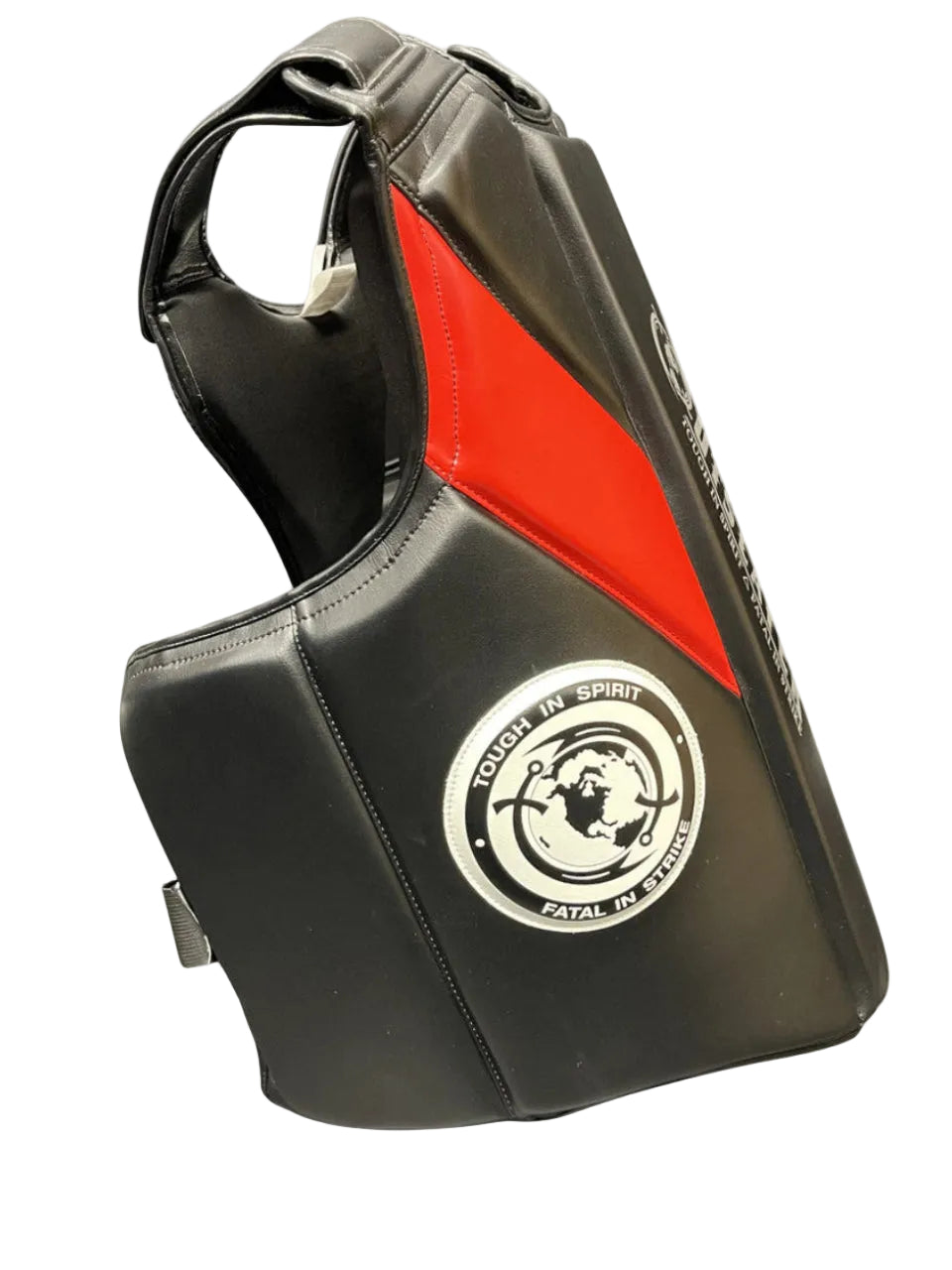 Black and red martial arts training pad with a visible brand logo on a white background