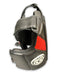 Motorcycle helmet with a red interior on a white background