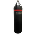 A black heavy punching bag with a red band and the 'PROSLAYER' logo printed on the front, suspended by black straps against a white background.
