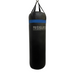 A black heavy punching bag with a blue band and the 'PROSLAYER' logo printed on the front, suspended by black straps against a white background.