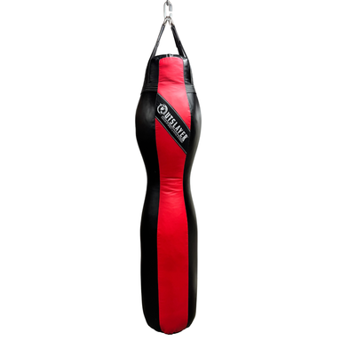 Black and red punching bag with a visible brand logo on a white background