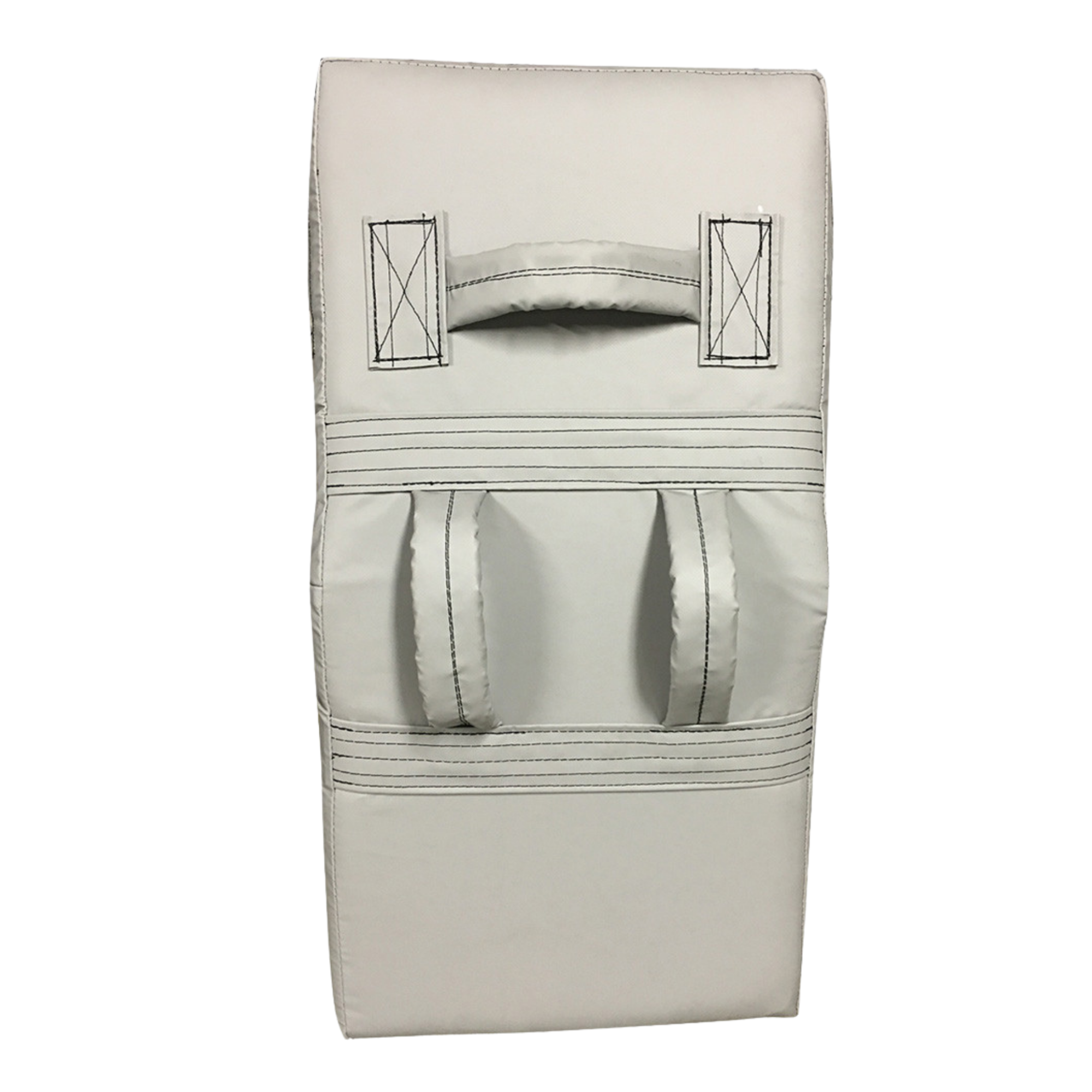 Folded beige fabric with stitching details on a white background