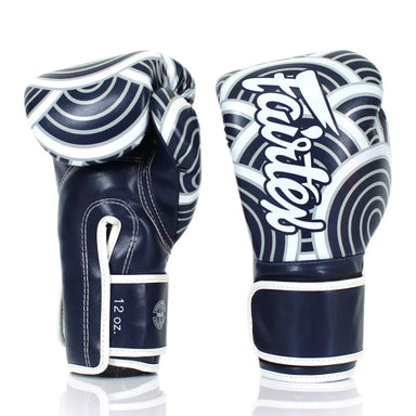 Pair of navy and white boxing gloves with 'Ringside' branding on a white background