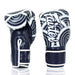 Pair of navy and white boxing gloves with 'Ringside' branding on a white background