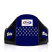 Black and blue boxing headgear with Fairtex logo on a white background