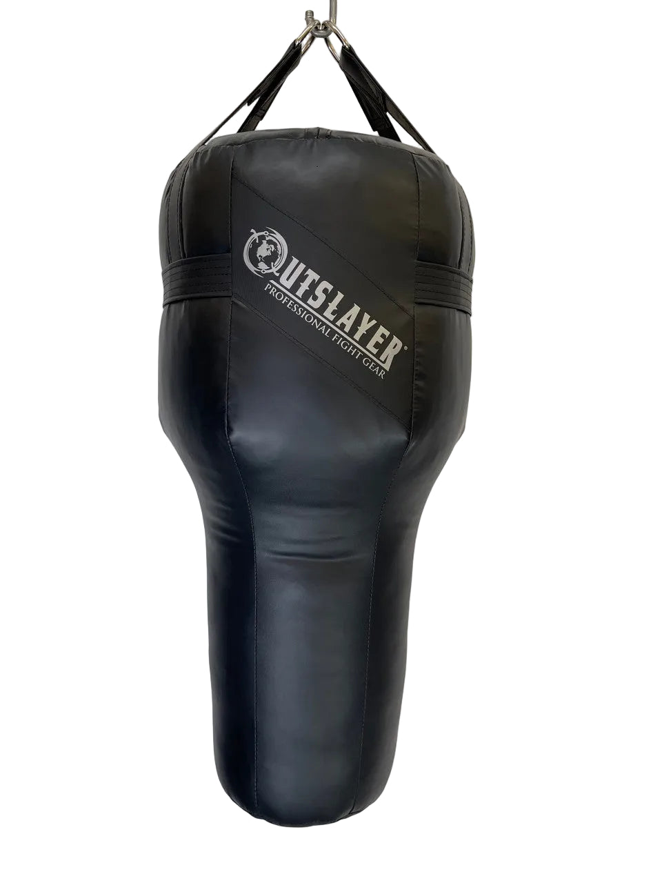 Black punching bag with 'Outslayer' branding on a white background