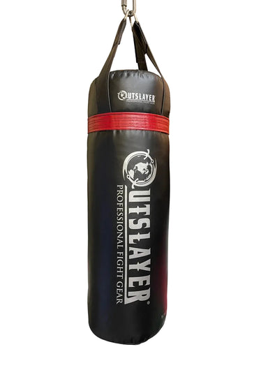 Black and red punching bag with 'Outslayer' branding on a white background