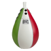 Speed bag with green, white, and red colors on a white background