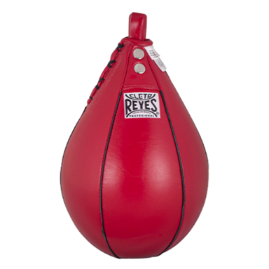 Red boxing speed bag with 'Cleto Reyes' logo on a white background