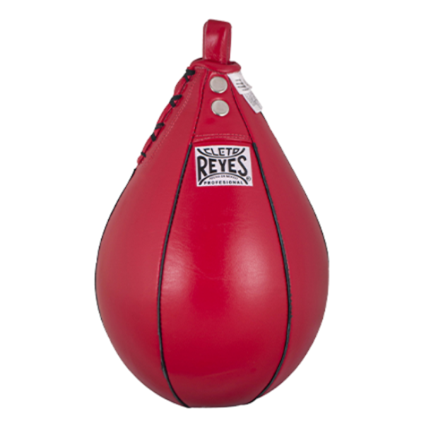Red boxing speed bag with 'Cleto Reyes' logo on a white background