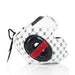 White boxing headgear with black and red accents on a white background