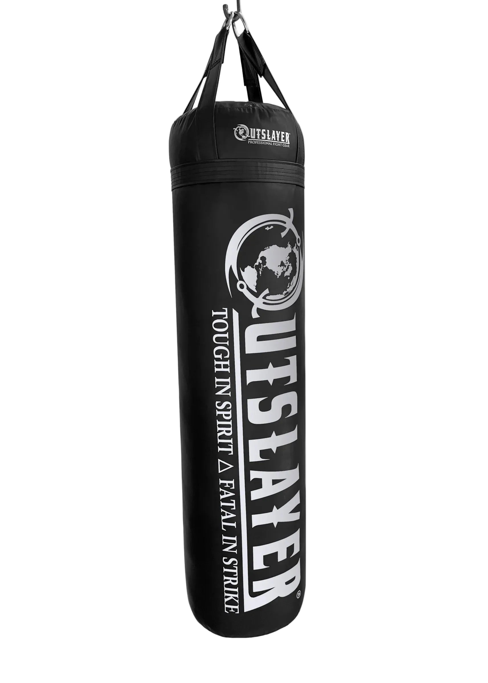 Black punching bag with 'Outsayer' branding on a white background