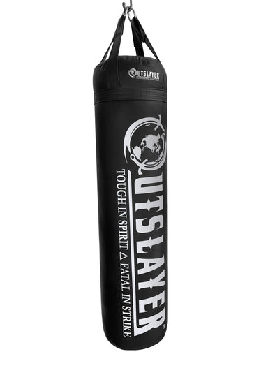 Black punching bag with 'Outsayer' branding on a white background