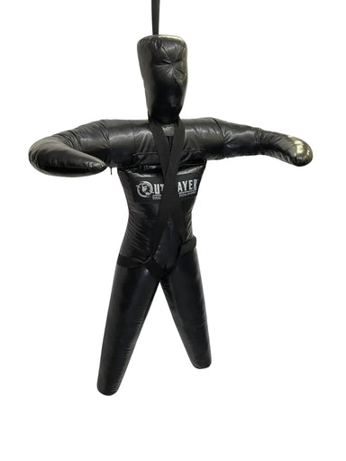 Black training dummy with a visible brand logo on a white background