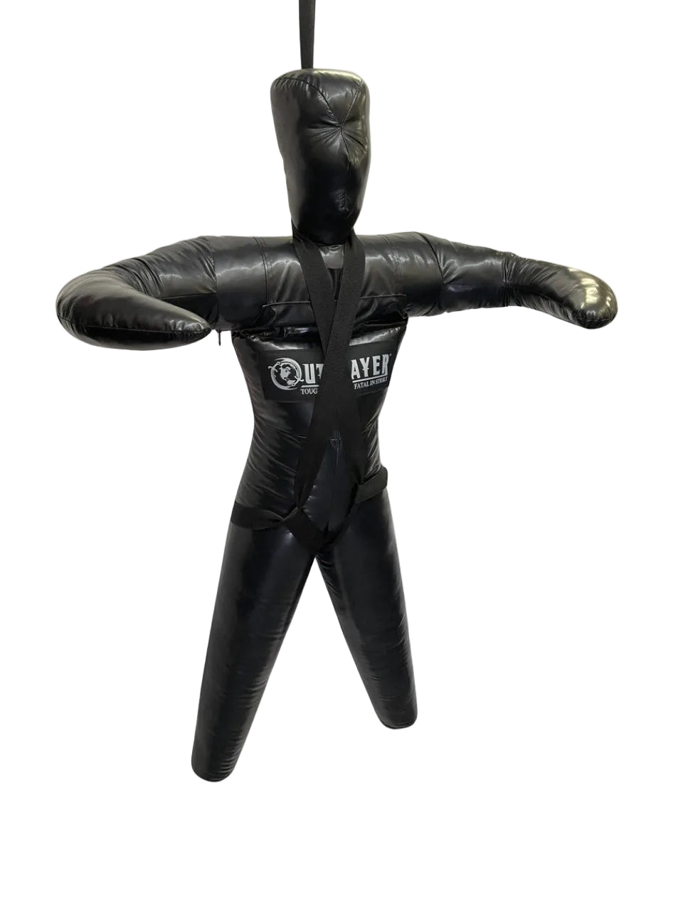 Black training dummy with a visible brand logo on a white background