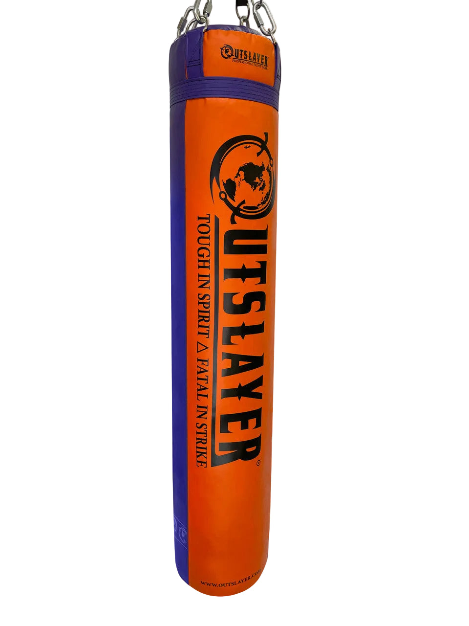 Orange and blue punching bag with 'Outsayer' branding on a white background