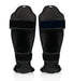 Back view of black Fairtex shin guards with hook-and-loop straps
