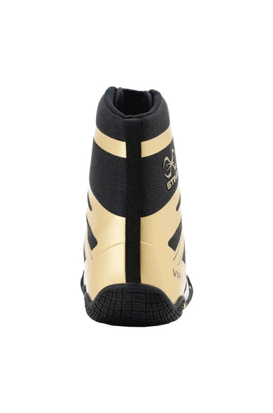 Back view of black and gold Sting Viper X boxing shoe