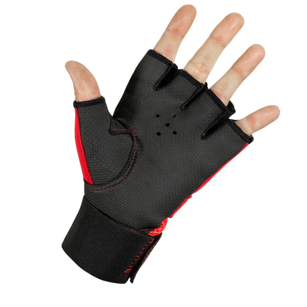 Black and red glove on a white background
