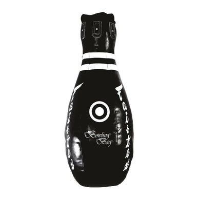 Black and white bowling bag with a target design on a white background