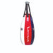 A heavy punching bag with a red, white, and navy blue color scheme, featuring the brand name 'Tai Fal' printed vertically in white script on the red side panel.