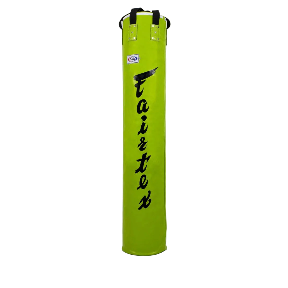 Green punching bag with 'Fairtex' branding on a white background