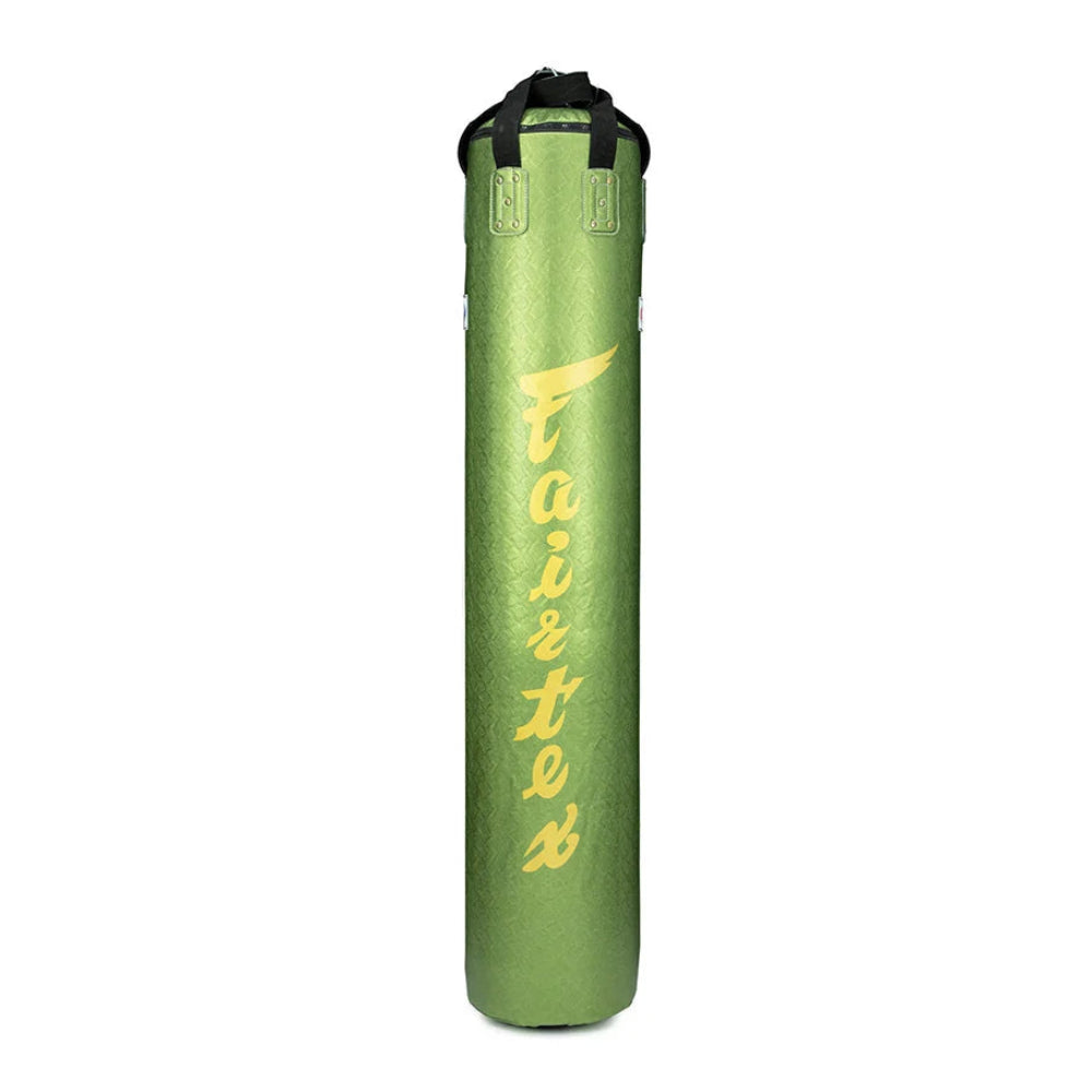 Green punching bag with 'Faite' branding on a white background