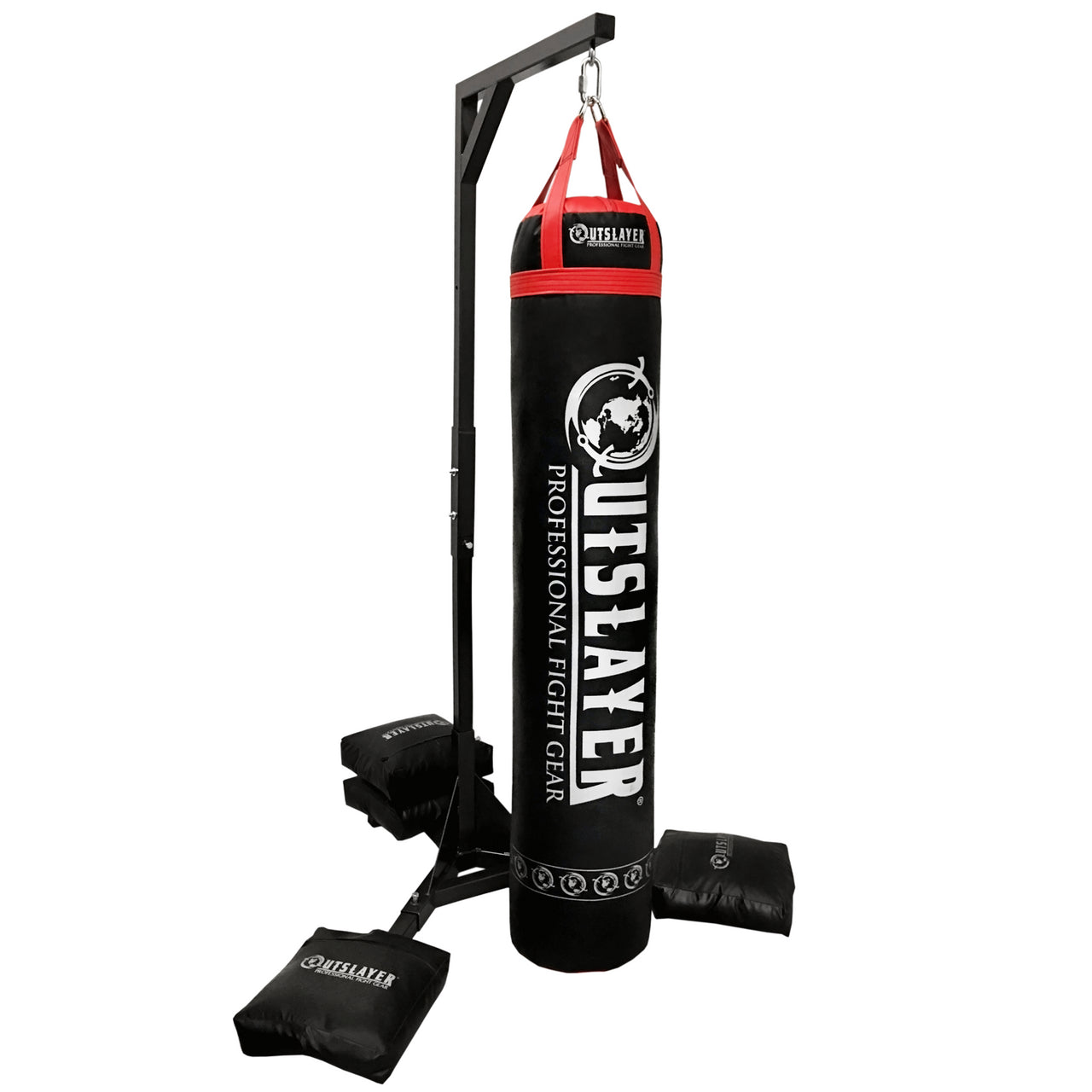 Outslayer Muay Thai heavy bag stand with athlete training outdoors