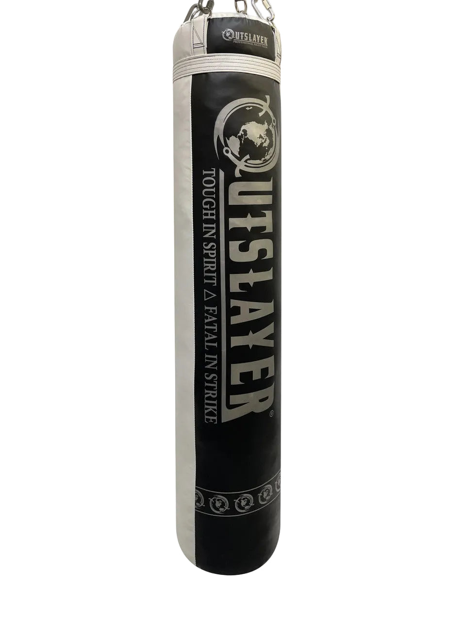 Black punching bag with 'Outsayer' branding on a white background