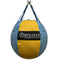 Blue and yellow punching bag with 'Outslayer' branding on a white background