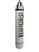 White punching bag with black text and logo on a white background