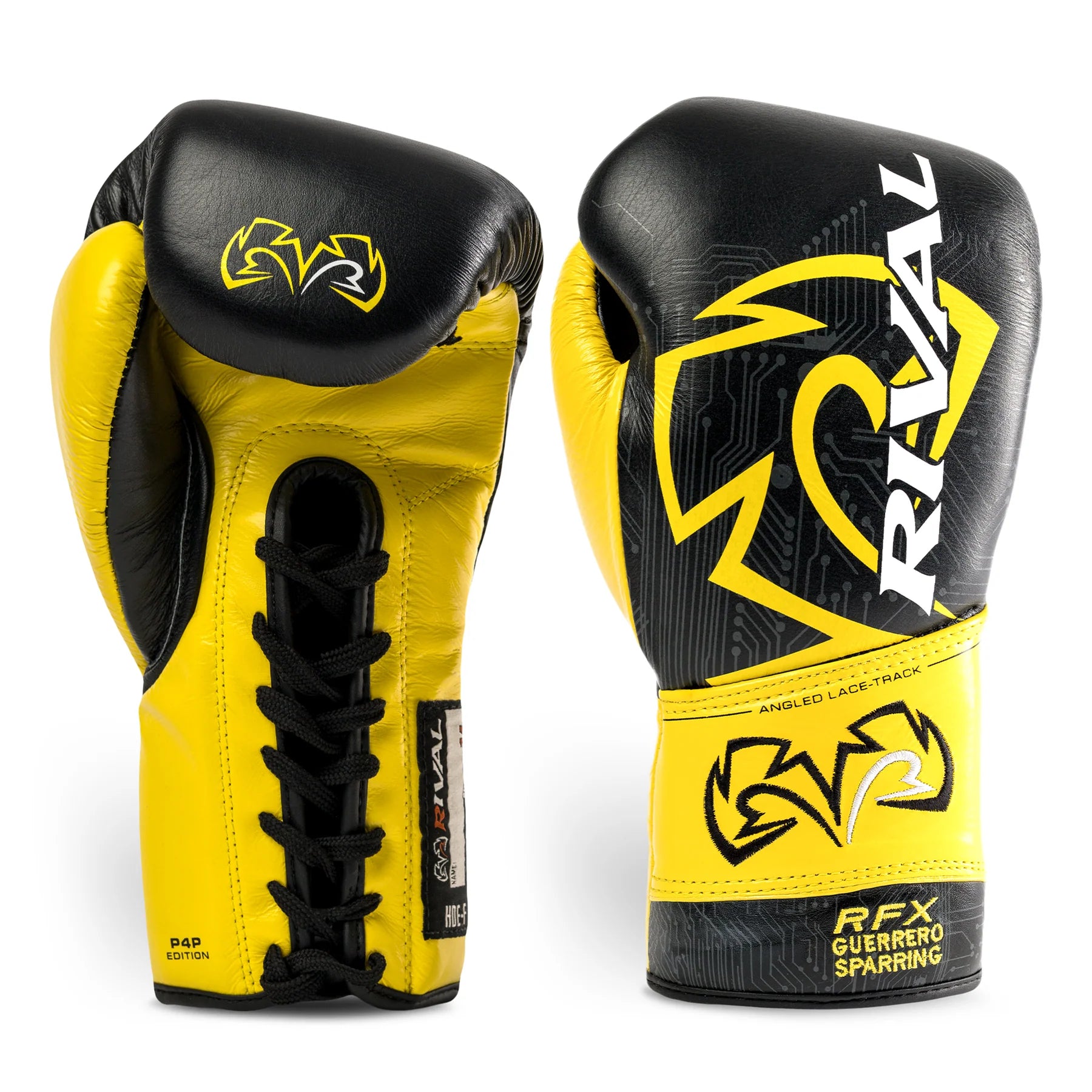 Black and yellow Rival RFX Guerrero lace-up sparring gloves