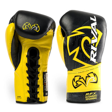 Black and yellow Rival RFX Guerrero lace-up sparring gloves