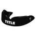 Black mouthguard with 'Title' branding on a white background