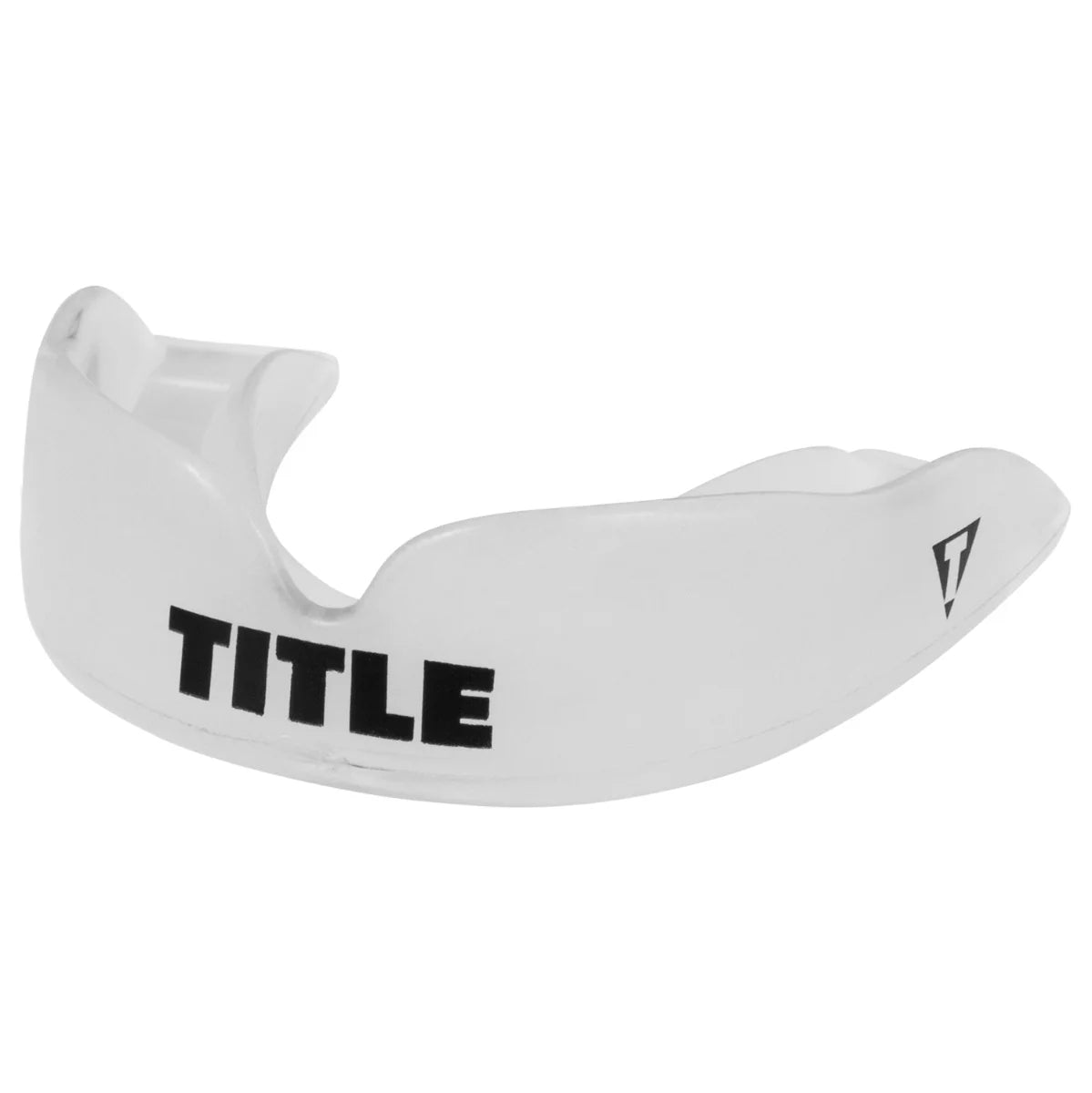White mouthguard with 'Title' branding on a white background