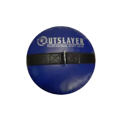 Blue boxing bag with a black strap and 'Outslayer' branding on a white background