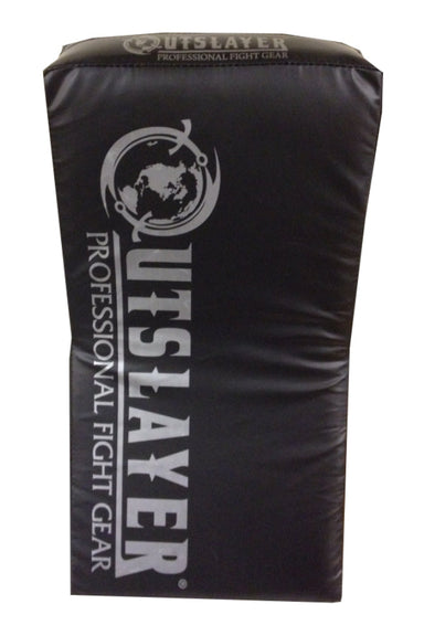 A black striking shield with the 'Outslayer' brand logo and the text 'PROFESSIONAL FIGHT GEAR' printed on it.
