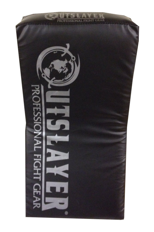 A black striking shield with the 'Outslayer' brand logo and the text 'PROFESSIONAL FIGHT GEAR' printed on it.